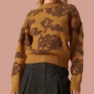 Walk with Me Floral Patterned Brown Sweater